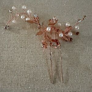 Rose Gold Pearl Floral Hair Fork - Women Accessories